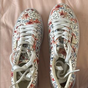 Guess White and Red Lace Up Boots with Floral Design